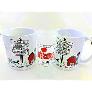 PA Dutch Country Set of 2 Mugs/ 1 Shot glass Intercourse, PA I Love Intercourse
